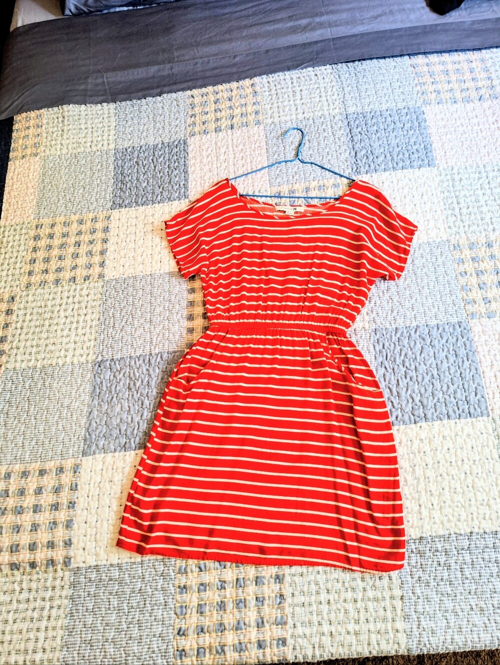 EUC Forever 21 Red Striped Short Sleeve Dress, Size: S/P